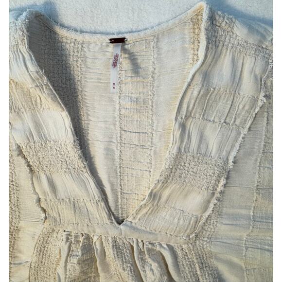 Free People Ivory Cream V Neck Top Sleeveless Cotton Tank Blouse Boho Woven M - Picture 6 of 9